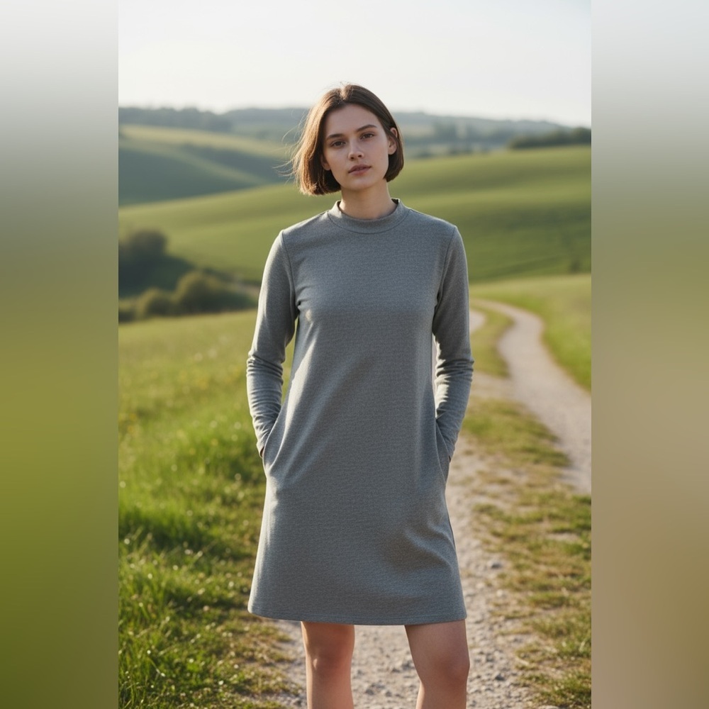 NEW J.Crew Lagenlook Minimalist Mock Neck Heather Gray‎ Modal Jersey Dress XXS